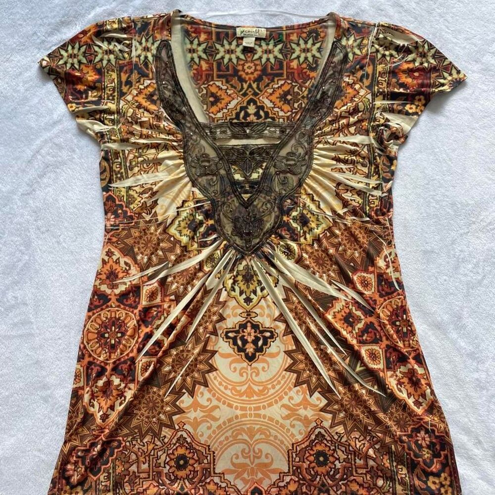 One World Y2K Vintage Top Women's L Vintage Earth Floral Pattern